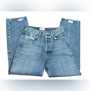 AGOLDE Women’s 90’s Jean Size 26 High Rise Straight Leg Distressed Light Wash
